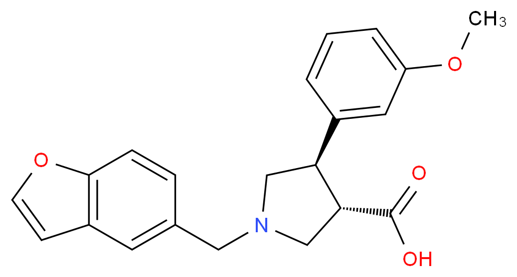 (3S*,4R*)-1-(1-benzofuran-5-ylmethyl)-4-(3-methoxyphenyl)pyrrolidine-3-carboxylic acid_Molecular_structure_CAS_)