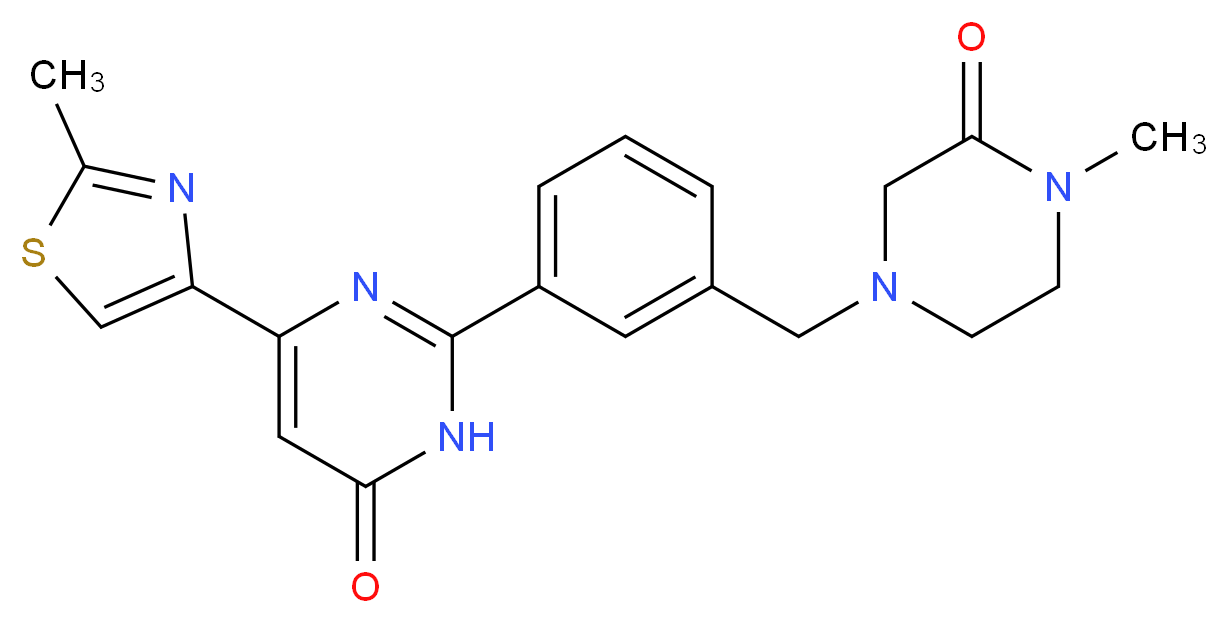 2-{3-[(4-methyl-3-oxopiperazin-1-yl)methyl]phenyl}-6-(2-methyl-1,3-thiazol-4-yl)pyrimidin-4(3H)-one_Molecular_structure_CAS_)