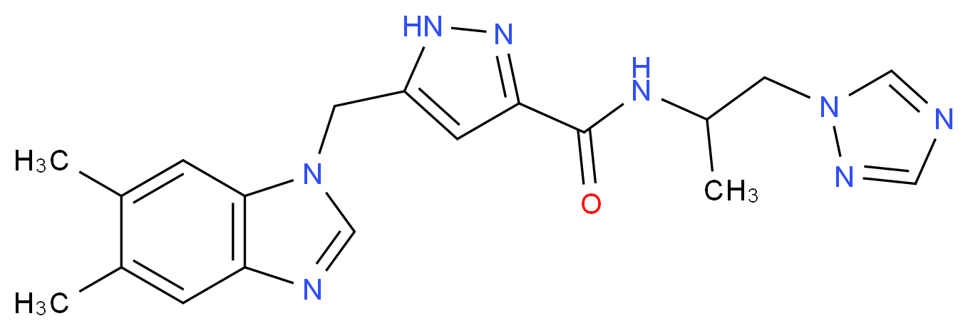 5-[(5,6-dimethyl-1H-benzimidazol-1-yl)methyl]-N-[1-methyl-2-(1H-1,2,4-triazol-1-yl)ethyl]-1H-pyrazole-3-carboxamide_Molecular_structure_CAS_)