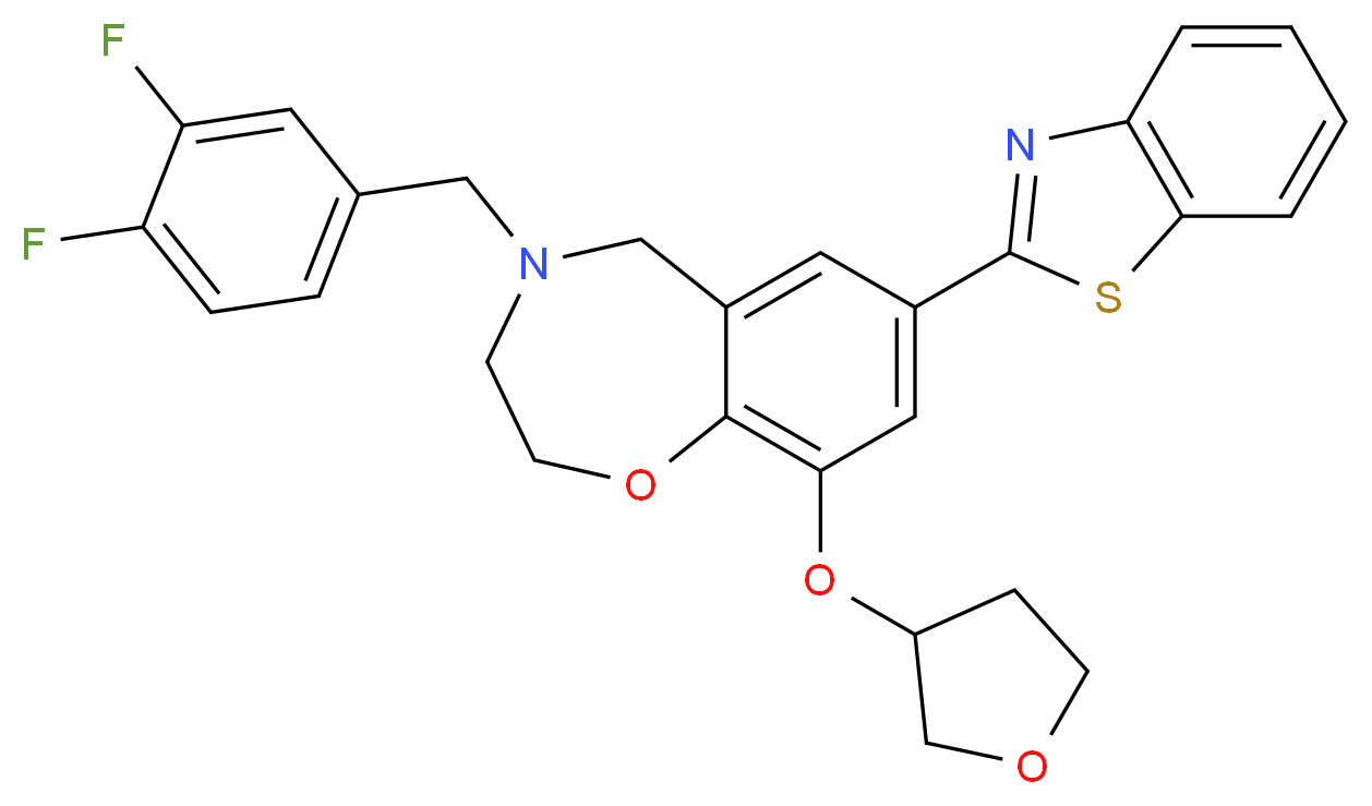 7-(1,3-benzothiazol-2-yl)-4-(3,4-difluorobenzyl)-9-(tetrahydro-3-furanyloxy)-2,3,4,5-tetrahydro-1,4-benzoxazepine_Molecular_structure_CAS_)