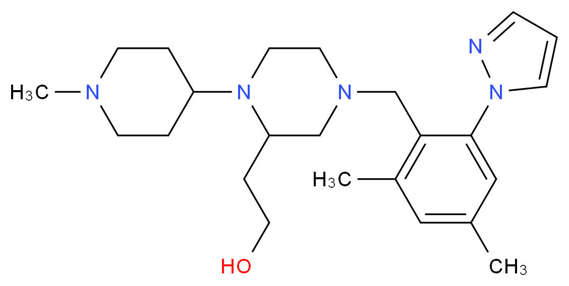 2-[4-[2,4-dimethyl-6-(1H-pyrazol-1-yl)benzyl]-1-(1-methyl-4-piperidinyl)-2-piperazinyl]ethanol_Molecular_structure_CAS_)