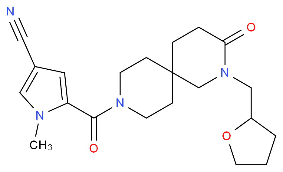 1-methyl-5-{[3-oxo-2-(tetrahydrofuran-2-ylmethyl)-2,9-diazaspiro[5.5]undec-9-yl]carbonyl}-1H-pyrrole-3-carbonitrile_Molecular_structure_CAS_)