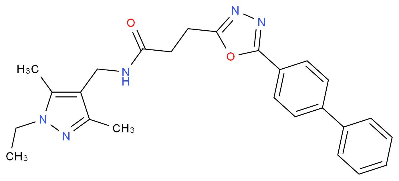3-[5-(4-biphenylyl)-1,3,4-oxadiazol-2-yl]-N-[(1-ethyl-3,5-dimethyl-1H-pyrazol-4-yl)methyl]propanamide_Molecular_structure_CAS_)
