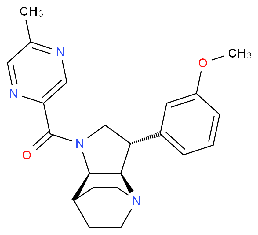 (2R*,3S*,6R*)-3-(3-methoxyphenyl)-5-[(5-methyl-2-pyrazinyl)carbonyl]-1,5-diazatricyclo[5.2.2.0~2,6~]undecane_Molecular_structure_CAS_)