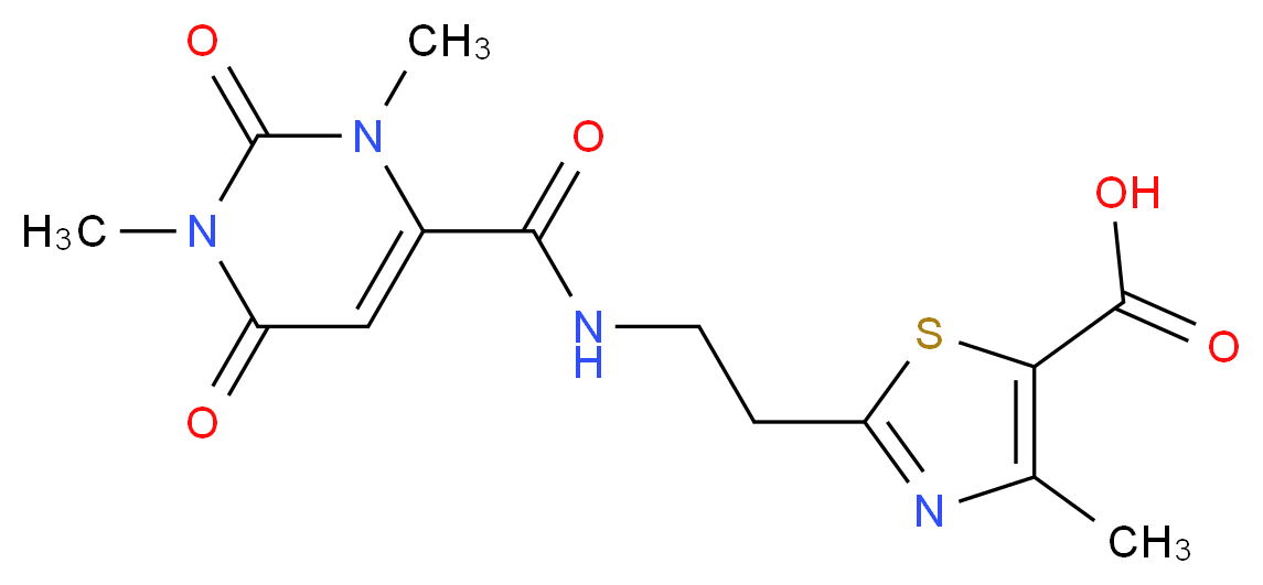 2-(2-{[(1,3-dimethyl-2,6-dioxo-1,2,3,6-tetrahydro-4-pyrimidinyl)carbonyl]amino}ethyl)-4-methyl-1,3-thiazole-5-carboxylic acid_Molecular_structure_CAS_)