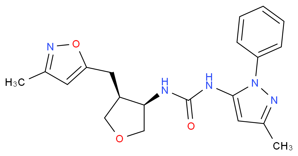 N-{(3R*,4S*)-4-[(3-methylisoxazol-5-yl)methyl]tetrahydrofuran-3-yl}-N'-(3-methyl-1-phenyl-1H-pyrazol-5-yl)urea_Molecular_structure_CAS_)