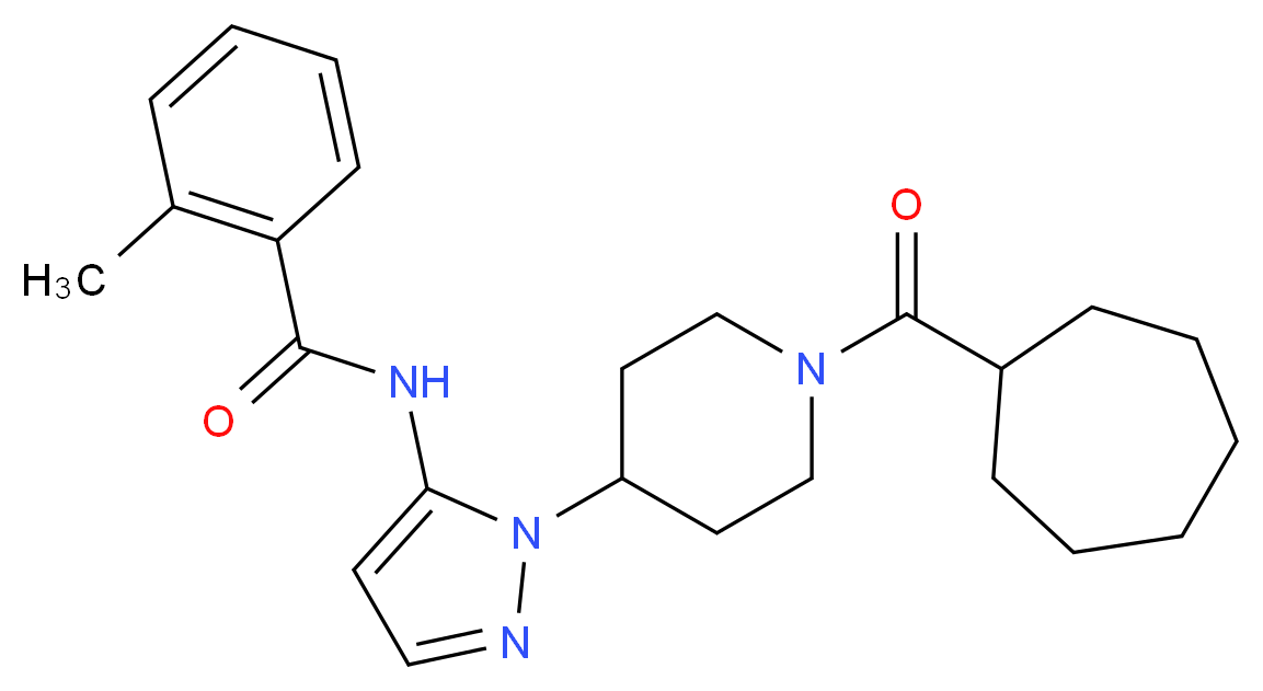 N-{1-[1-(cycloheptylcarbonyl)-4-piperidinyl]-1H-pyrazol-5-yl}-2-methylbenzamide_Molecular_structure_CAS_)
