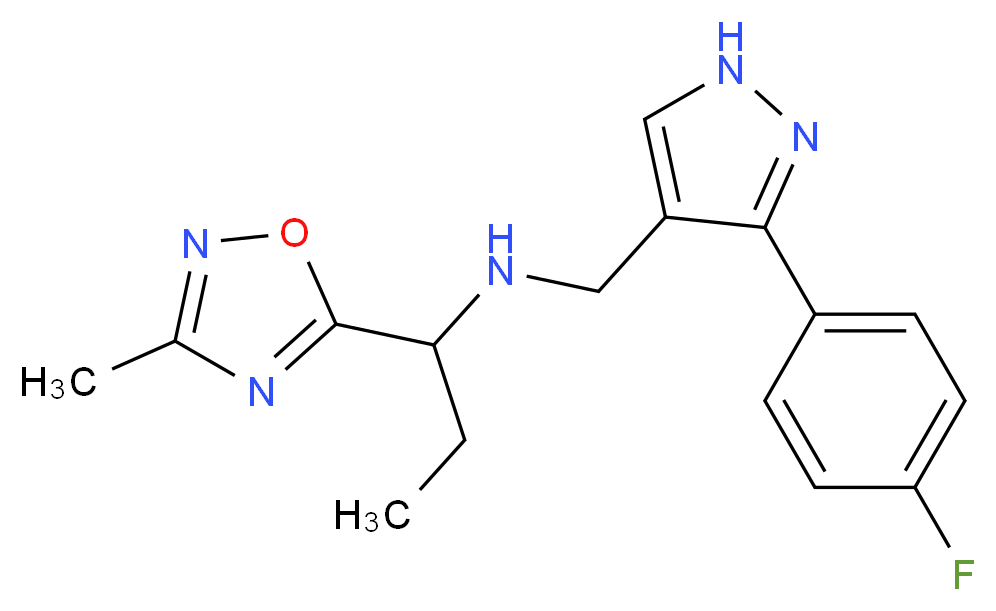 N-{[3-(4-fluorophenyl)-1H-pyrazol-4-yl]methyl}-1-(3-methyl-1,2,4-oxadiazol-5-yl)propan-1-amine_Molecular_structure_CAS_)