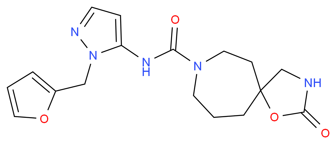 N-[1-(2-furylmethyl)-1H-pyrazol-5-yl]-2-oxo-1-oxa-3,8-diazaspiro[4.6]undecane-8-carboxamide_Molecular_structure_CAS_)