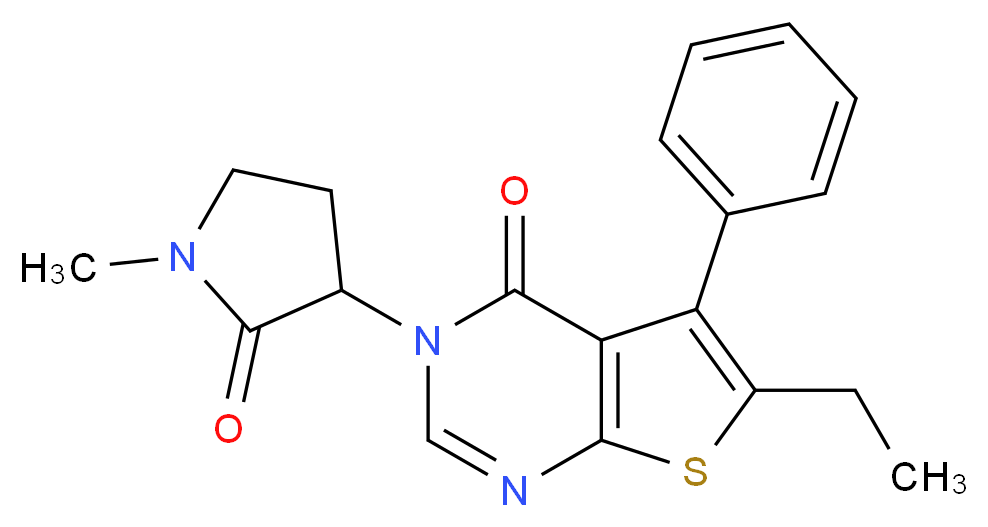 6-ethyl-3-(1-methyl-2-oxopyrrolidin-3-yl)-5-phenylthieno[2,3-d]pyrimidin-4(3H)-one_Molecular_structure_CAS_)