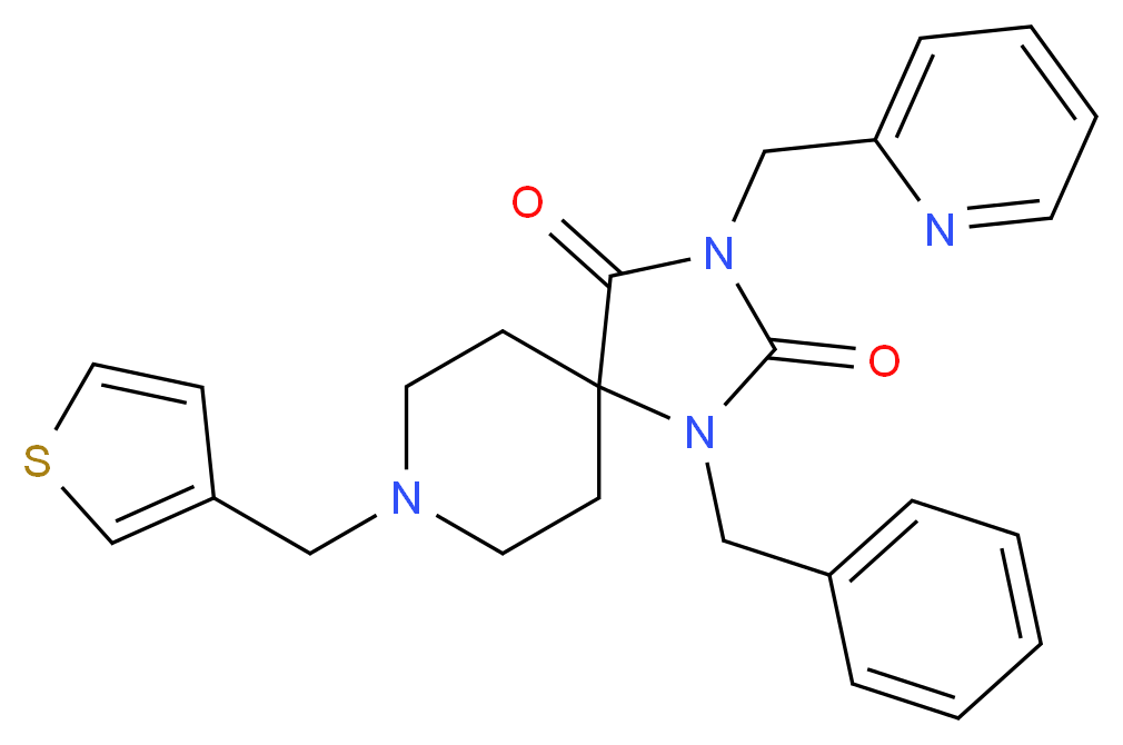 1-benzyl-3-(2-pyridinylmethyl)-8-(3-thienylmethyl)-1,3,8-triazaspiro[4.5]decane-2,4-dione_Molecular_structure_CAS_)