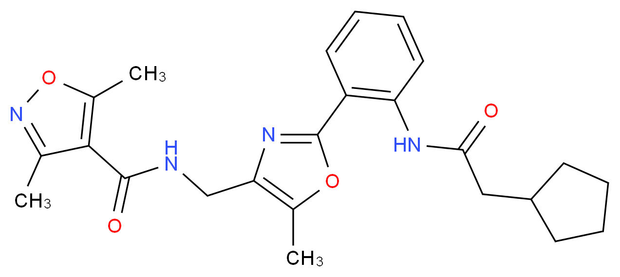 N-[(2-{2-[(cyclopentylacetyl)amino]phenyl}-5-methyl-1,3-oxazol-4-yl)methyl]-3,5-dimethyl-4-isoxazolecarboxamide_Molecular_structure_CAS_)