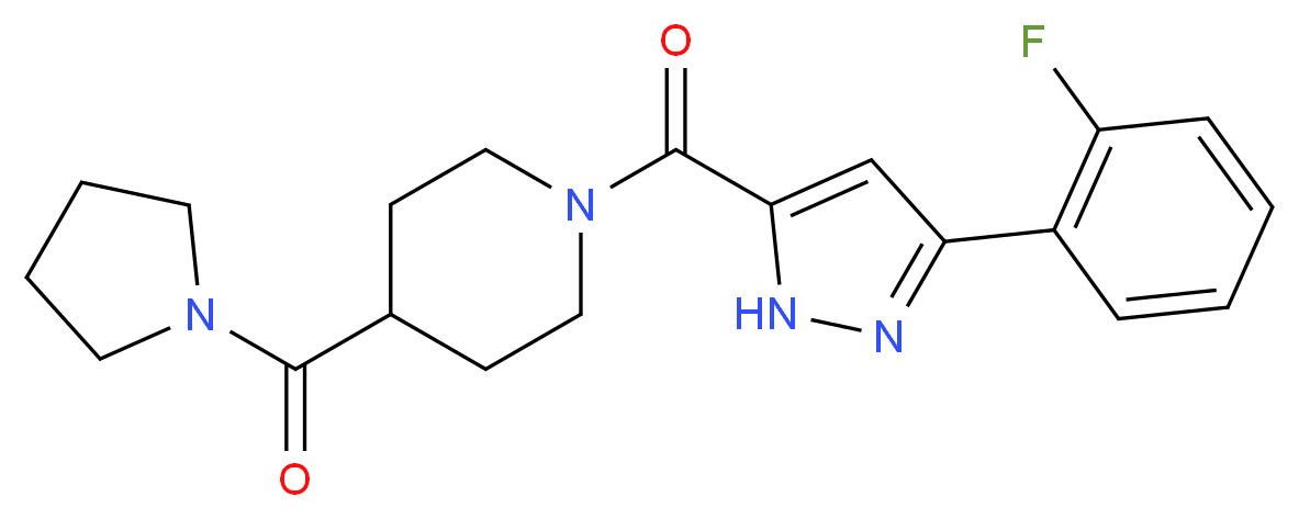 1-{[3-(2-fluorophenyl)-1H-pyrazol-5-yl]carbonyl}-4-(1-pyrrolidinylcarbonyl)piperidine_Molecular_structure_CAS_)
