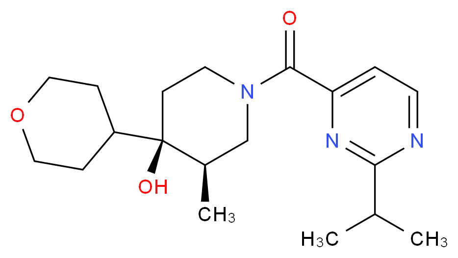 (3R*,4R*)-1-[(2-isopropyl-4-pyrimidinyl)carbonyl]-3-methyl-4-(tetrahydro-2H-pyran-4-yl)-4-piperidinol_Molecular_structure_CAS_)