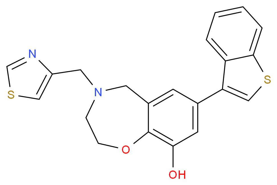 7-(1-benzothien-3-yl)-4-(1,3-thiazol-4-ylmethyl)-2,3,4,5-tetrahydro-1,4-benzoxazepin-9-ol_Molecular_structure_CAS_)