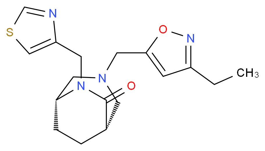 (1S*,5R*)-3-[(3-ethyl-5-isoxazolyl)methyl]-6-(1,3-thiazol-4-ylmethyl)-3,6-diazabicyclo[3.2.2]nonan-7-one_Molecular_structure_CAS_)