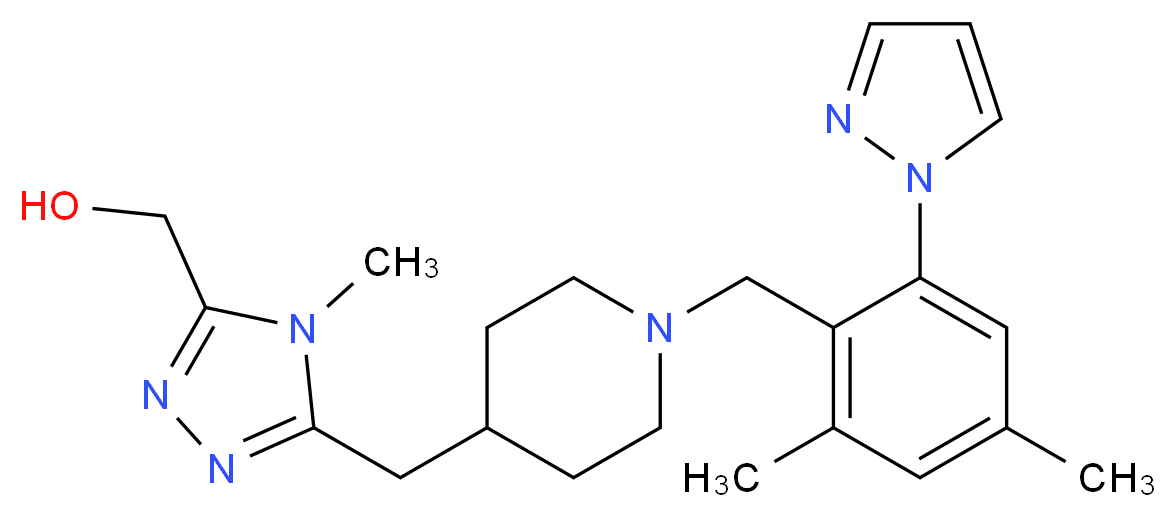[5-({1-[2,4-dimethyl-6-(1H-pyrazol-1-yl)benzyl]piperidin-4-yl}methyl)-4-methyl-4H-1,2,4-triazol-3-yl]methanol_Molecular_structure_CAS_)