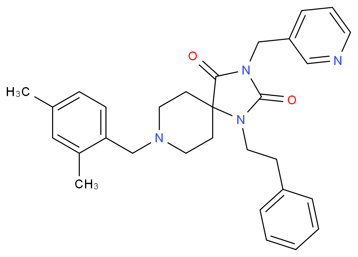 8-(2,4-dimethylbenzyl)-1-(2-phenylethyl)-3-(3-pyridinylmethyl)-1,3,8-triazaspiro[4.5]decane-2,4-dione_Molecular_structure_CAS_)