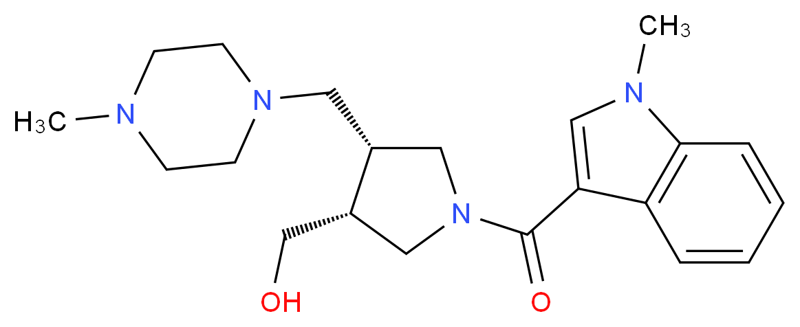 {(3R*,4R*)-1-[(1-methyl-1H-indol-3-yl)carbonyl]-4-[(4-methylpiperazin-1-yl)methyl]pyrrolidin-3-yl}methanol_Molecular_structure_CAS_)