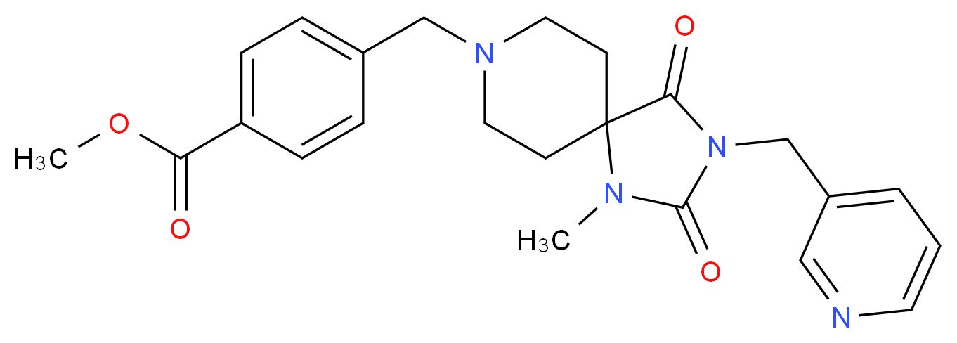 methyl 4-{[1-methyl-2,4-dioxo-3-(3-pyridinylmethyl)-1,3,8-triazaspiro[4.5]dec-8-yl]methyl}benzoate_Molecular_structure_CAS_)