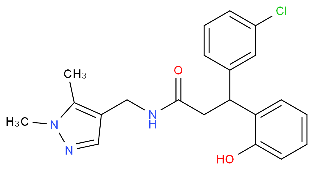3-(3-chlorophenyl)-N-[(1,5-dimethyl-1H-pyrazol-4-yl)methyl]-3-(2-hydroxyphenyl)propanamide_Molecular_structure_CAS_)