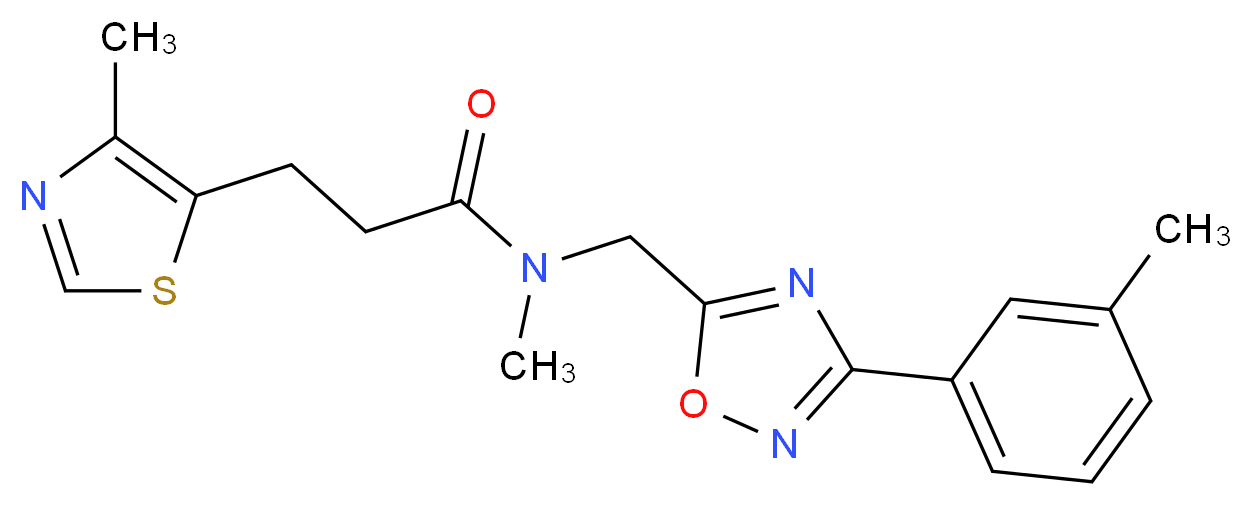 N-methyl-N-{[3-(3-methylphenyl)-1,2,4-oxadiazol-5-yl]methyl}-3-(4-methyl-1,3-thiazol-5-yl)propanamide_Molecular_structure_CAS_)