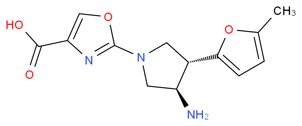 2-[(3R*,4S*)-3-amino-4-(5-methyl-2-furyl)pyrrolidin-1-yl]-1,3-oxazole-4-carboxylic acid_Molecular_structure_CAS_)