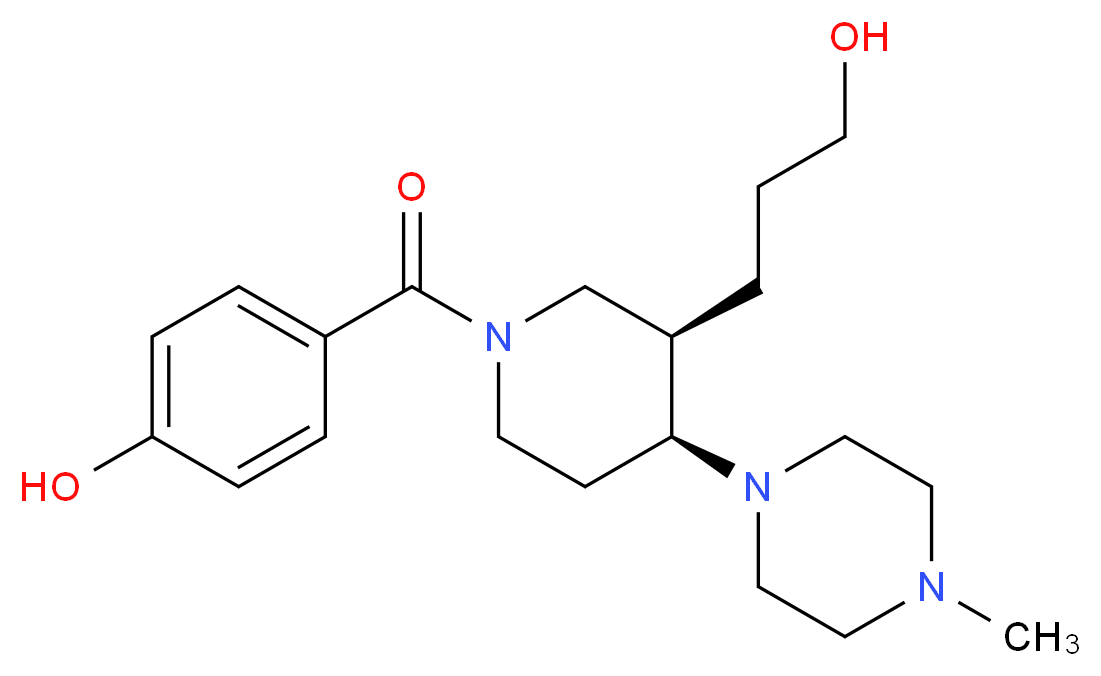 4-{[(3R*,4S*)-3-(3-hydroxypropyl)-4-(4-methylpiperazin-1-yl)piperidin-1-yl]carbonyl}phenol_Molecular_structure_CAS_)