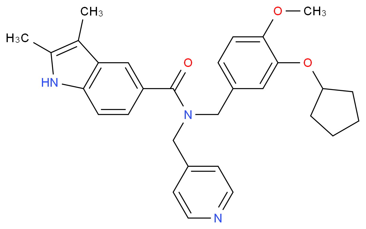 N-[3-(cyclopentyloxy)-4-methoxybenzyl]-2,3-dimethyl-N-(4-pyridinylmethyl)-1H-indole-5-carboxamide_Molecular_structure_CAS_)