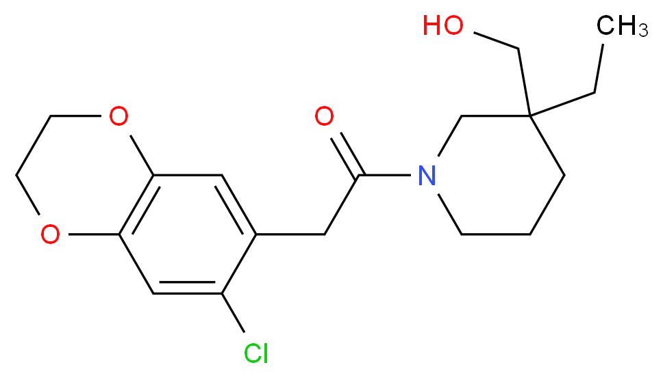{1-[(7-chloro-2,3-dihydro-1,4-benzodioxin-6-yl)acetyl]-3-ethyl-3-piperidinyl}methanol_Molecular_structure_CAS_)