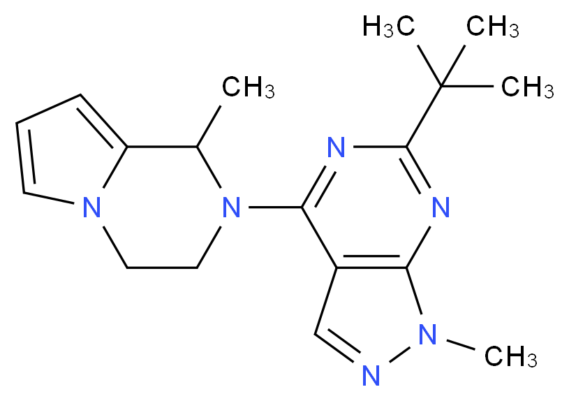 6-tert-butyl-1-methyl-4-(1-methyl-3,4-dihydropyrrolo[1,2-a]pyrazin-2(1H)-yl)-1H-pyrazolo[3,4-d]pyrimidine_Molecular_structure_CAS_)