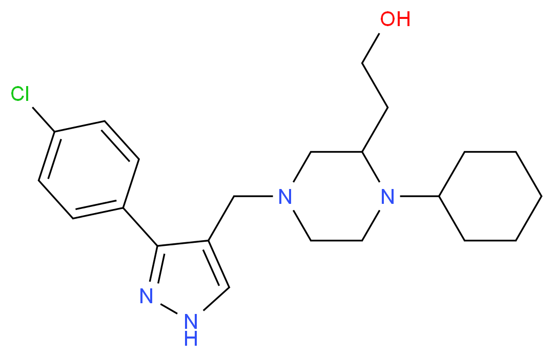 2-(4-{[3-(4-chlorophenyl)-1H-pyrazol-4-yl]methyl}-1-cyclohexyl-2-piperazinyl)ethanol_Molecular_structure_CAS_)
