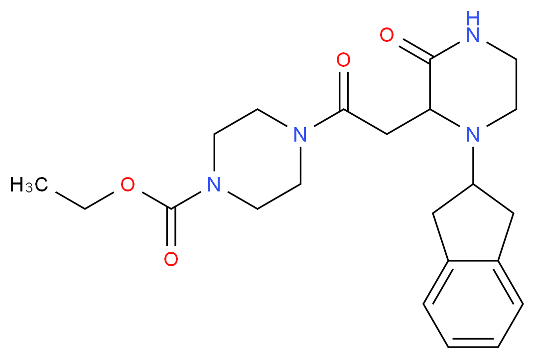 ethyl 4-{[1-(2,3-dihydro-1H-inden-2-yl)-3-oxo-2-piperazinyl]acetyl}-1-piperazinecarboxylate_Molecular_structure_CAS_)
