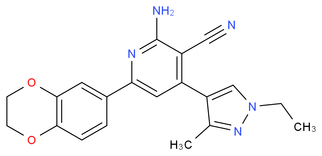 2-amino-6-(2,3-dihydro-1,4-benzodioxin-6-yl)-4-(1-ethyl-3-methyl-1H-pyrazol-4-yl)nicotinonitrile_Molecular_structure_CAS_)