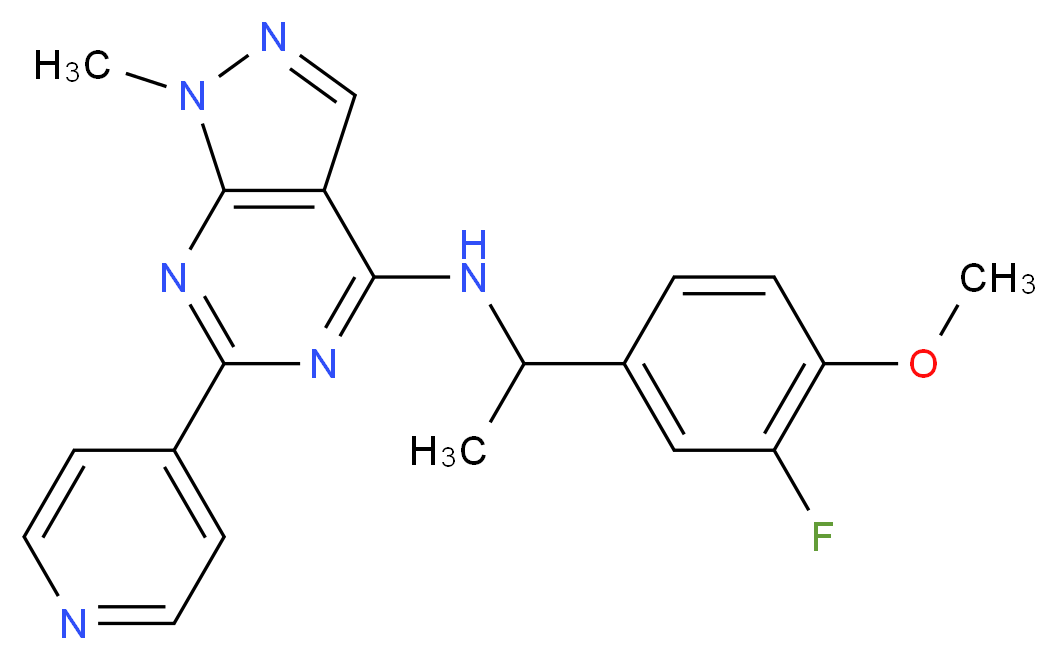 N-[1-(3-fluoro-4-methoxyphenyl)ethyl]-1-methyl-6-pyridin-4-yl-1H-pyrazolo[3,4-d]pyrimidin-4-amine_Molecular_structure_CAS_)