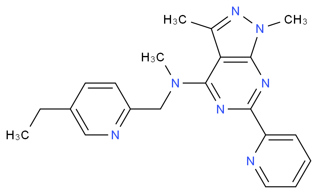 N-[(5-ethyl-2-pyridinyl)methyl]-N,1,3-trimethyl-6-(2-pyridinyl)-1H-pyrazolo[3,4-d]pyrimidin-4-amine_Molecular_structure_CAS_)