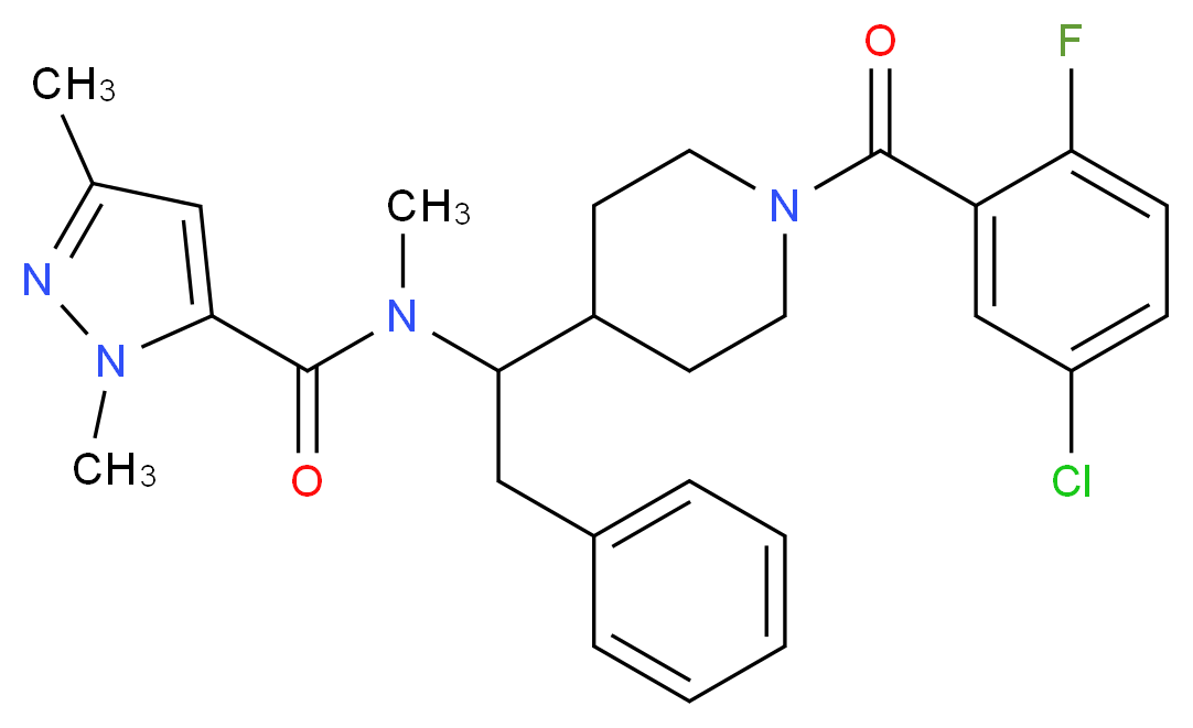 N-{1-[1-(5-chloro-2-fluorobenzoyl)-4-piperidinyl]-2-phenylethyl}-N,1,3-trimethyl-1H-pyrazole-5-carboxamide_Molecular_structure_CAS_)