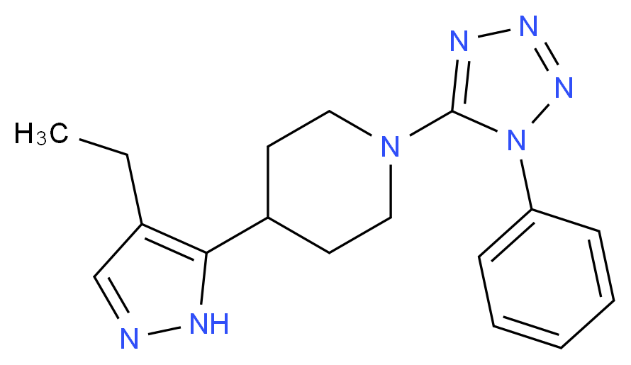 4-(4-ethyl-1H-pyrazol-5-yl)-1-(1-phenyl-1H-tetrazol-5-yl)piperidine_Molecular_structure_CAS_)