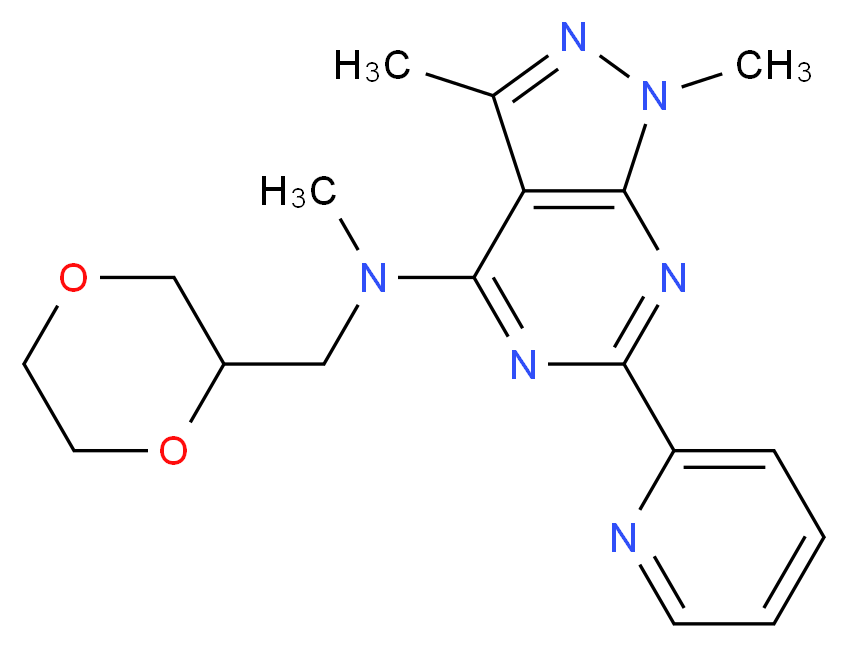 N-(1,4-dioxan-2-ylmethyl)-N,1,3-trimethyl-6-(2-pyridinyl)-1H-pyrazolo[3,4-d]pyrimidin-4-amine_Molecular_structure_CAS_)