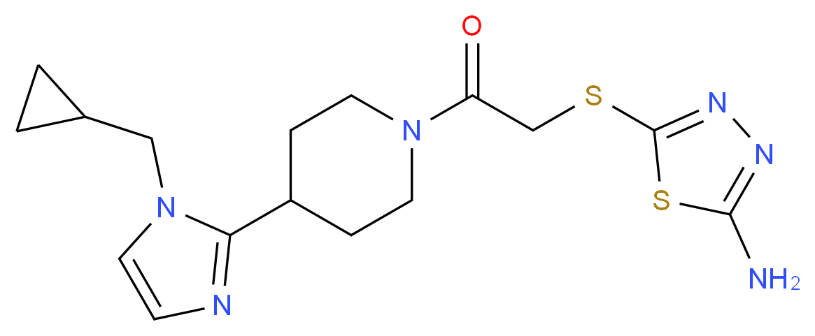 5-[(2-{4-[1-(cyclopropylmethyl)-1H-imidazol-2-yl]piperidin-1-yl}-2-oxoethyl)thio]-1,3,4-thiadiazol-2-amine_Molecular_structure_CAS_)