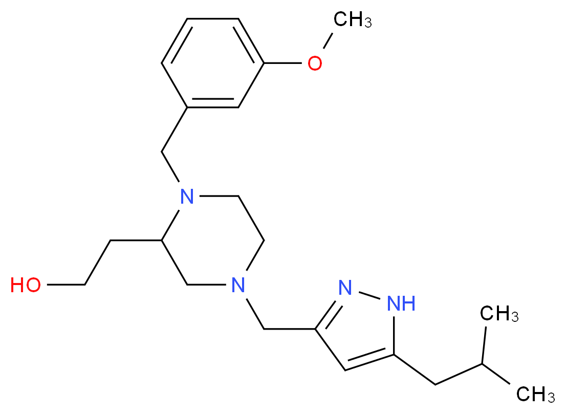 2-[4-[(5-isobutyl-1H-pyrazol-3-yl)methyl]-1-(3-methoxybenzyl)-2-piperazinyl]ethanol_Molecular_structure_CAS_)