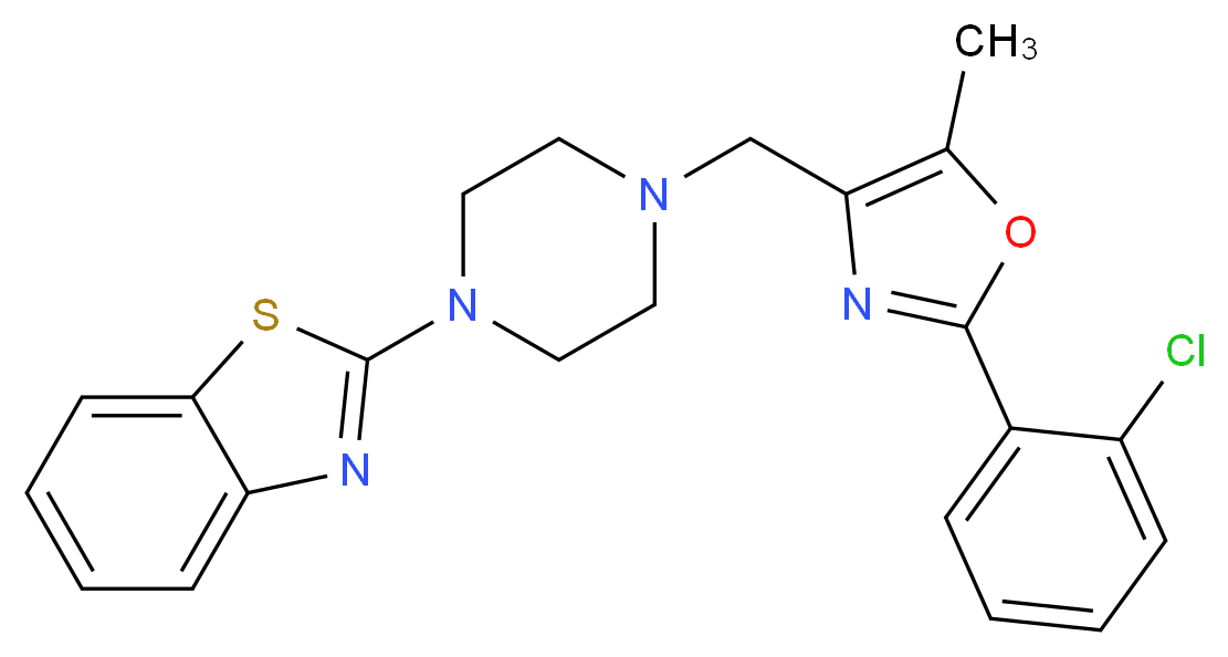 2-(4-{[2-(2-chlorophenyl)-5-methyl-1,3-oxazol-4-yl]methyl}-1-piperazinyl)-1,3-benzothiazole_Molecular_structure_CAS_)