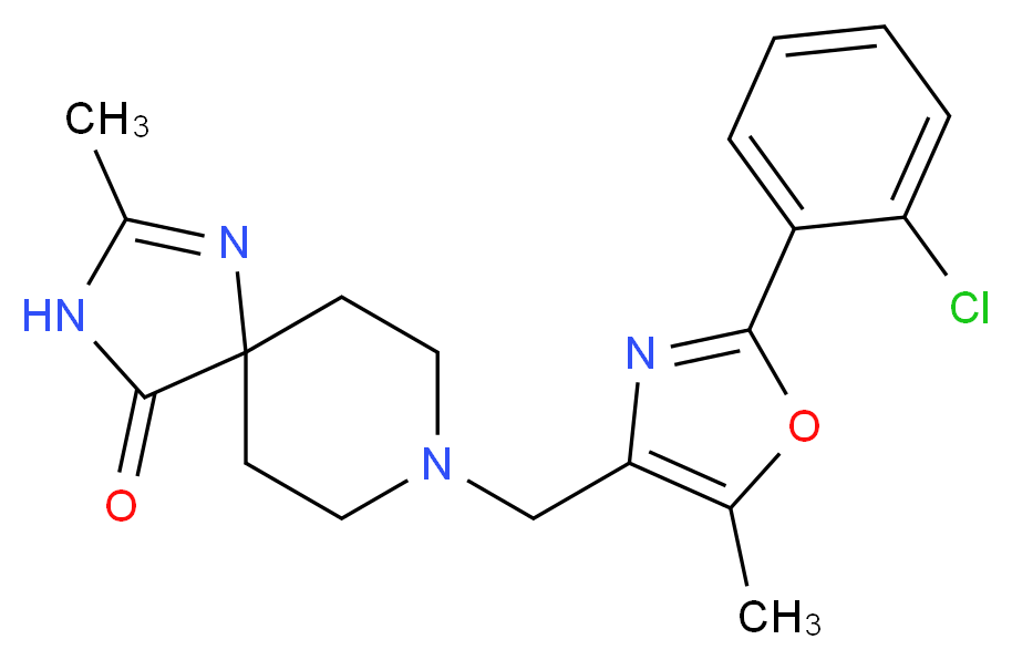 8-{[2-(2-chlorophenyl)-5-methyl-1,3-oxazol-4-yl]methyl}-2-methyl-1,3,8-triazaspiro[4.5]dec-1-en-4-one_Molecular_structure_CAS_)