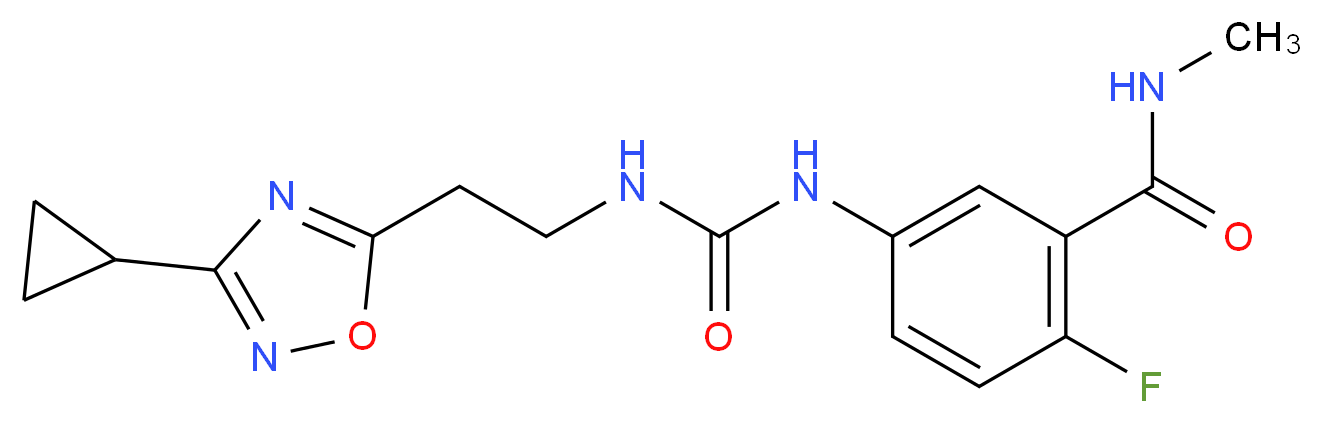 5-[({[2-(3-cyclopropyl-1,2,4-oxadiazol-5-yl)ethyl]amino}carbonyl)amino]-2-fluoro-N-methylbenzamide_Molecular_structure_CAS_)