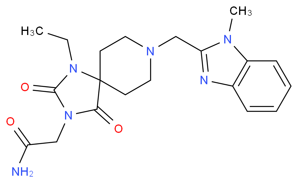 2-{1-ethyl-8-[(1-methyl-1H-benzimidazol-2-yl)methyl]-2,4-dioxo-1,3,8-triazaspiro[4.5]dec-3-yl}acetamide_Molecular_structure_CAS_)