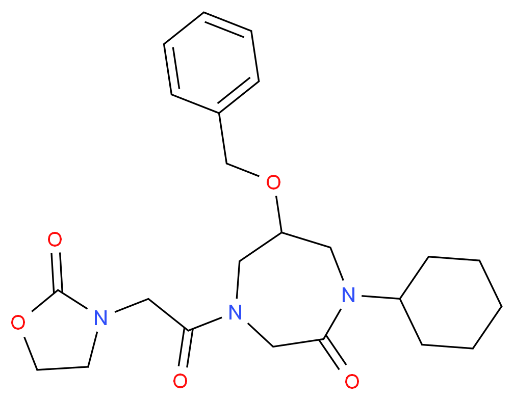 6-(benzyloxy)-1-cyclohexyl-4-[(2-oxo-1,3-oxazolidin-3-yl)acetyl]-1,4-diazepan-2-one_Molecular_structure_CAS_)