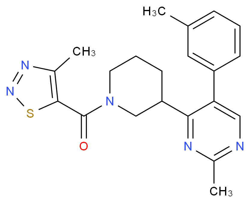 2-methyl-5-(3-methylphenyl)-4-{1-[(4-methyl-1,2,3-thiadiazol-5-yl)carbonyl]-3-piperidinyl}pyrimidine_Molecular_structure_CAS_)