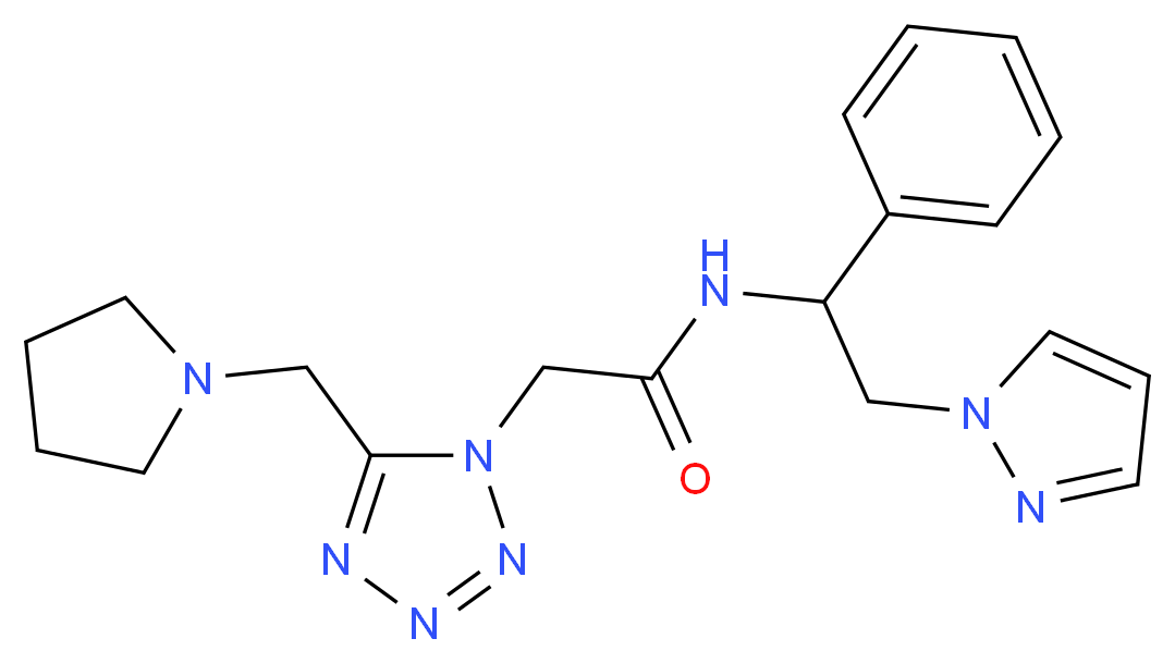 N-[1-phenyl-2-(1H-pyrazol-1-yl)ethyl]-2-[5-(1-pyrrolidinylmethyl)-1H-tetrazol-1-yl]acetamide_Molecular_structure_CAS_)