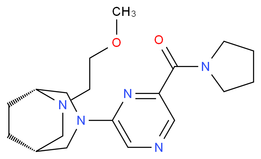 (1R*,5R*)-6-(2-methoxyethyl)-3-[6-(1-pyrrolidinylcarbonyl)-2-pyrazinyl]-3,6-diazabicyclo[3.2.2]nonane_Molecular_structure_CAS_)