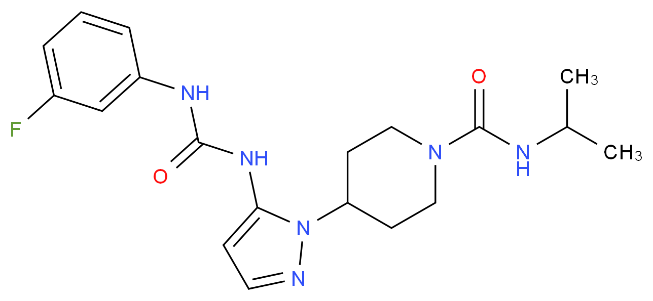 4-[5-({[(3-fluorophenyl)amino]carbonyl}amino)-1H-pyrazol-1-yl]-N-isopropyl-1-piperidinecarboxamide_Molecular_structure_CAS_)